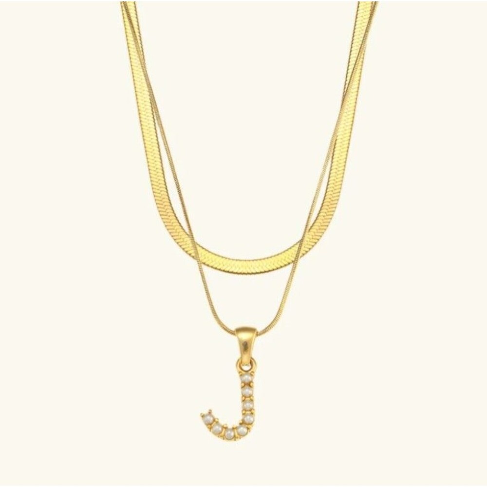 NEW Love Aero Layered Pearl "J" Necklace Waterproof Tarnish Free Gold Plated 90$